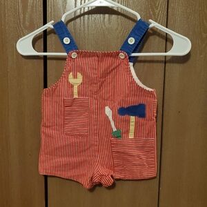 Vtg 1980s Popsicle Striped Overalls Baby Size 18 Months Blue/White/Red Toolbox